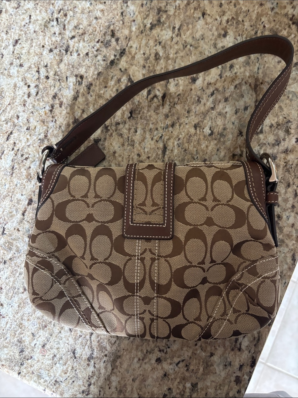 Coach Tan and Brown Signature Canvas Shoulder Bag with Buckle - Picture 2 of 4